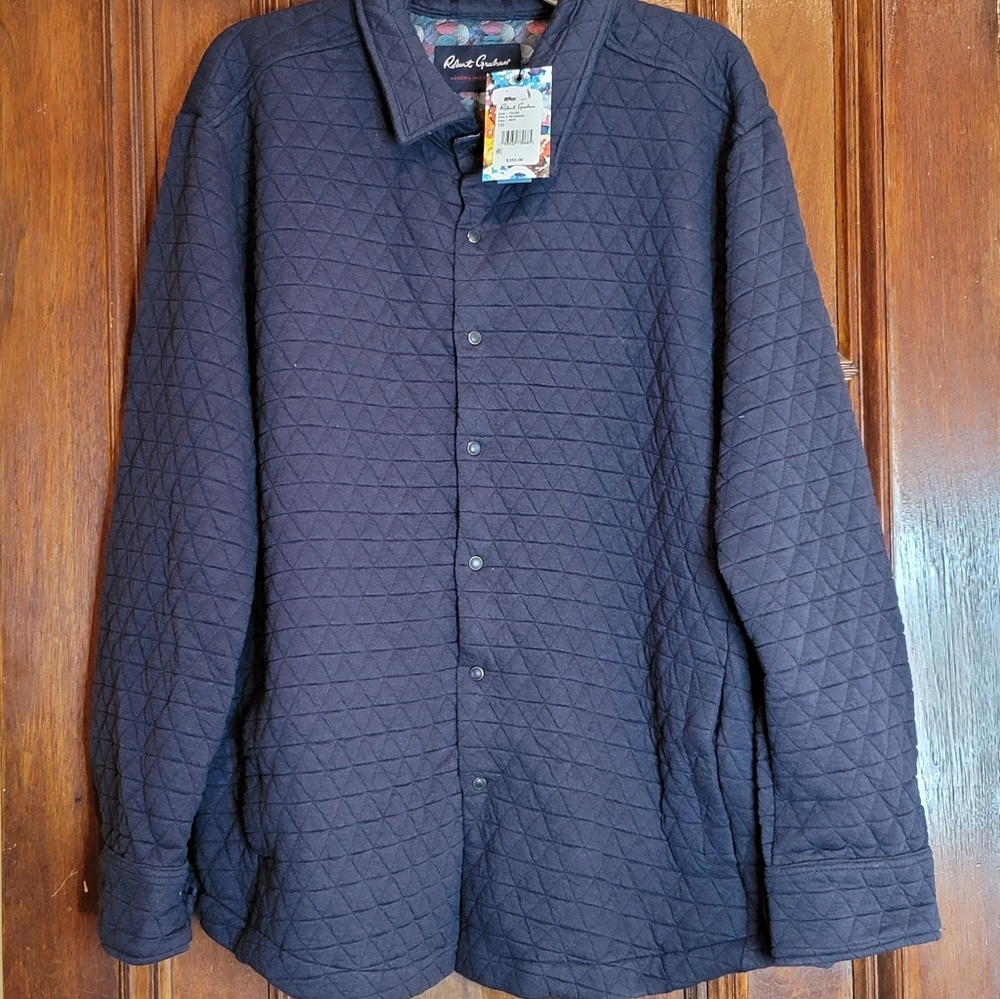 NWT-Robert Graham Tulano Quilted Shirt Jacket Navy Size 1X-Retail $355.00 - Picture 14 of 16